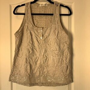 New Collection Linen Cotton‎ Embroidered Tank Top Boho Neutral Beige Relaxed Fit